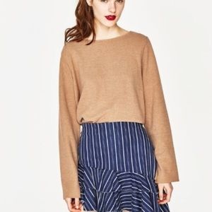 ZARA Trafaluc Soft Bell Sleeve Sweater Tan